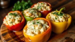 Chicken Alfredo stuffed peppers