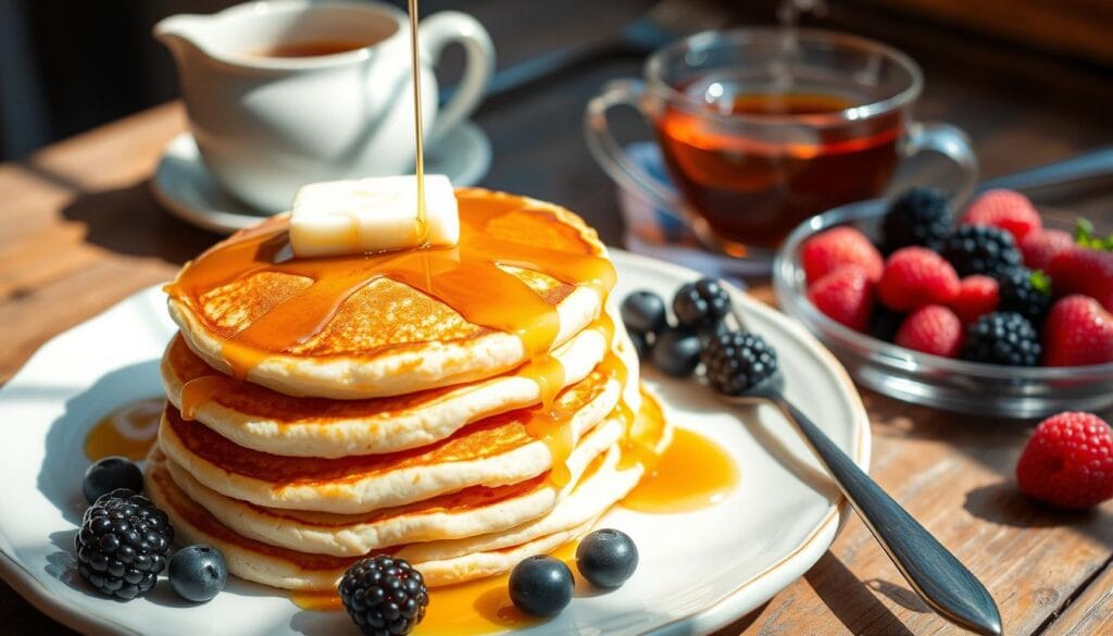 Japanese pancake with maple syrup and butter Japanese pancake with maple syrup and butter