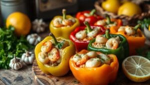 Seafood stuffed bell peppers recipe