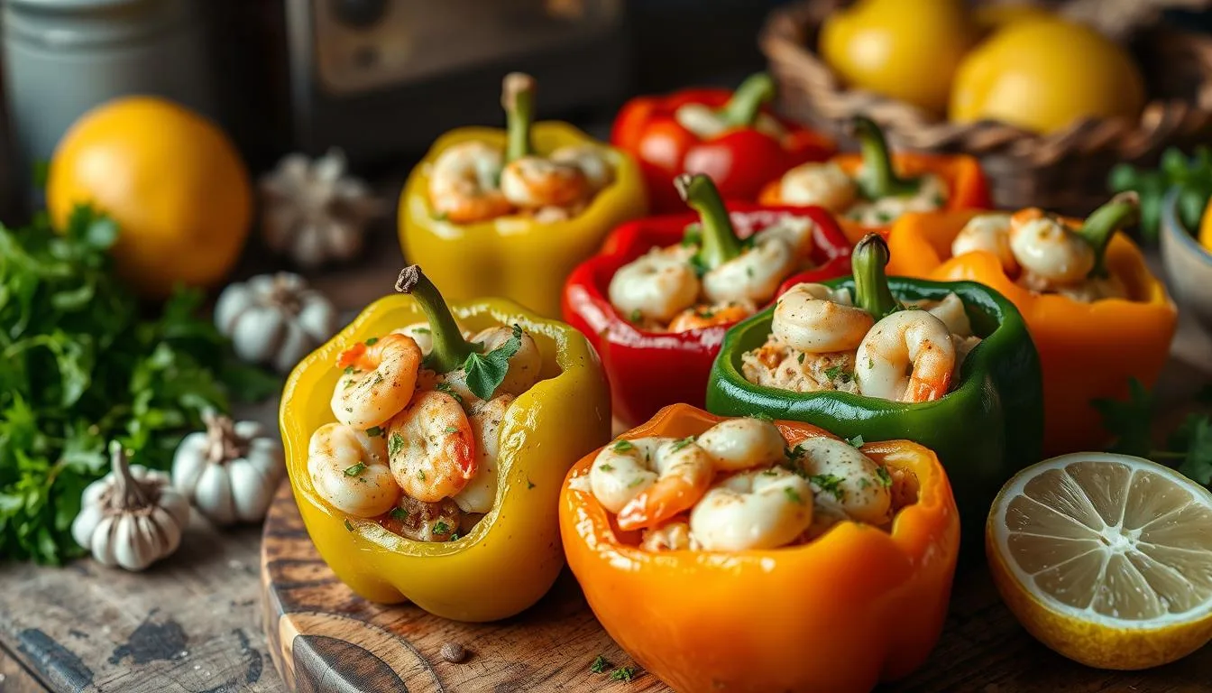 Seafood stuffed bell peppers recipe