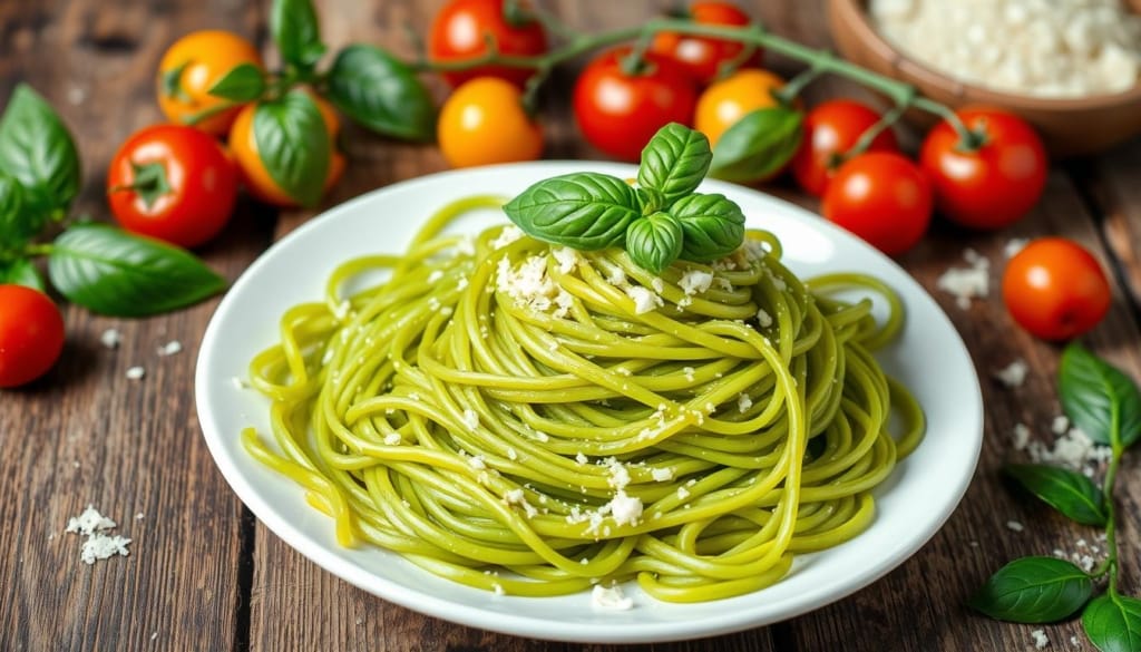 green spaghetti dish green spaghetti dish