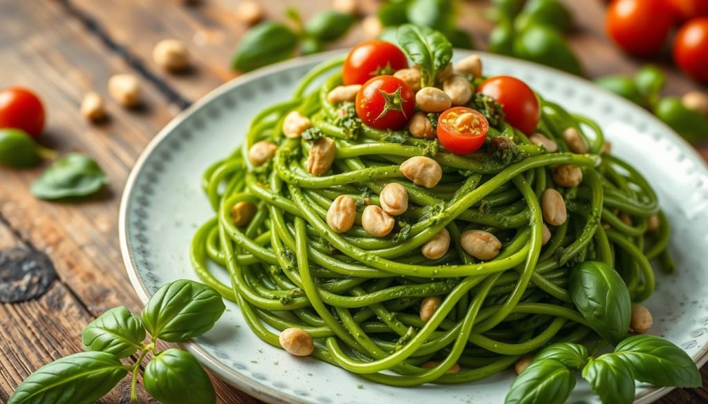 pesto green spaghetti pesto green spaghetti